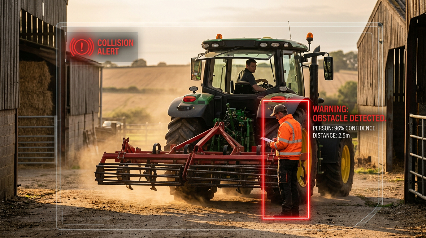 KI-Kamera Personenerkennung Traktor mit Collision Alert